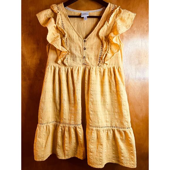 Knox Rose Women's Mustard Yellow Short Babydoll Dress Ruffles Pockets Size M - Picture 1 of 11